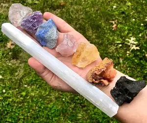 Seven Chakra Stone Set with Selenite Wand