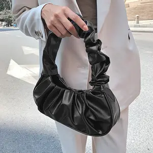 Ruched Hobo Shoulder Bag, Cloud Pleated Top-Handle Handbag for Women