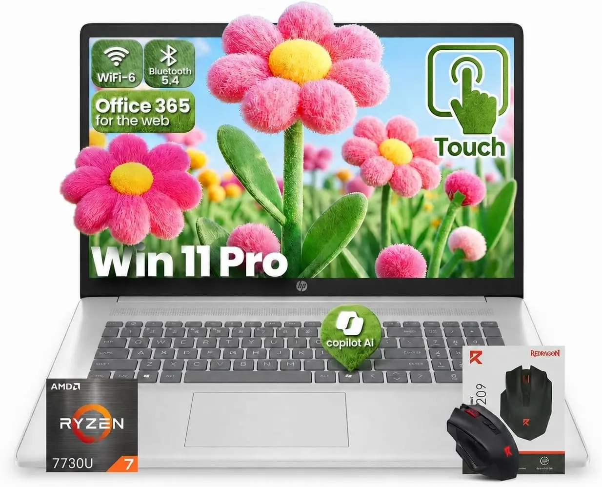 HP 15.6" Full HD Touchscreen Laptop (d1523), AMD Ryzen 7 7730U, 32GB RAM, 1TB SSD, 300 Nits Anti-glare Display, Built-in Copilot AI, Windows 11 Pro, Bluetooth 5.4, Wi-Fi 6, Built-in FHD Camera, Fast Charge Computer for Work&Study