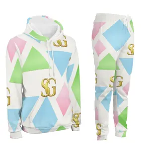 All-Over Print Tracksuit with Pastel Geometric Design and Gold Monogram SG for Comfort and Style