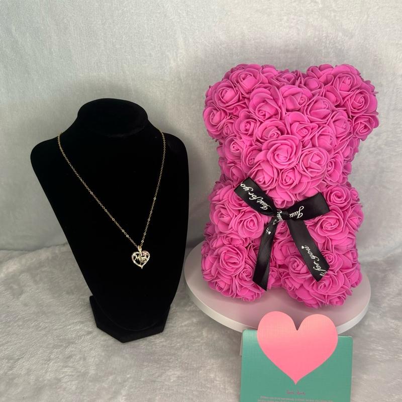 Moxie Dawn Rose Bear - Rose Teddy Bear 10 inch Teddy Flower Bear - Over 200 Dozen Artificial Flowers - Mother’s Day, Anniversary, Birthday & Bridal Showers, Gift, Mom, Mum Decor Decorative