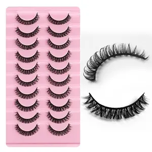 10 Pairs Fluffy False Eyelashes, Wispy Cat Eye Faux Cluster Lashes, Natural Curling Eye Makeup Strip Lashes, Full Volume Eyelash for Eyelash Falsies