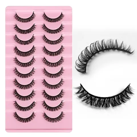 10 Pairs Fluffy False Eyelashes, Fake Eyelashes, Wispy Cat Eye Faux Cluster Lashes, Natural Curling Eye Makeup Strip Lashes, Full Volume Volumized False Eyelash for Eyelash Falsies, False Eyelash Set
