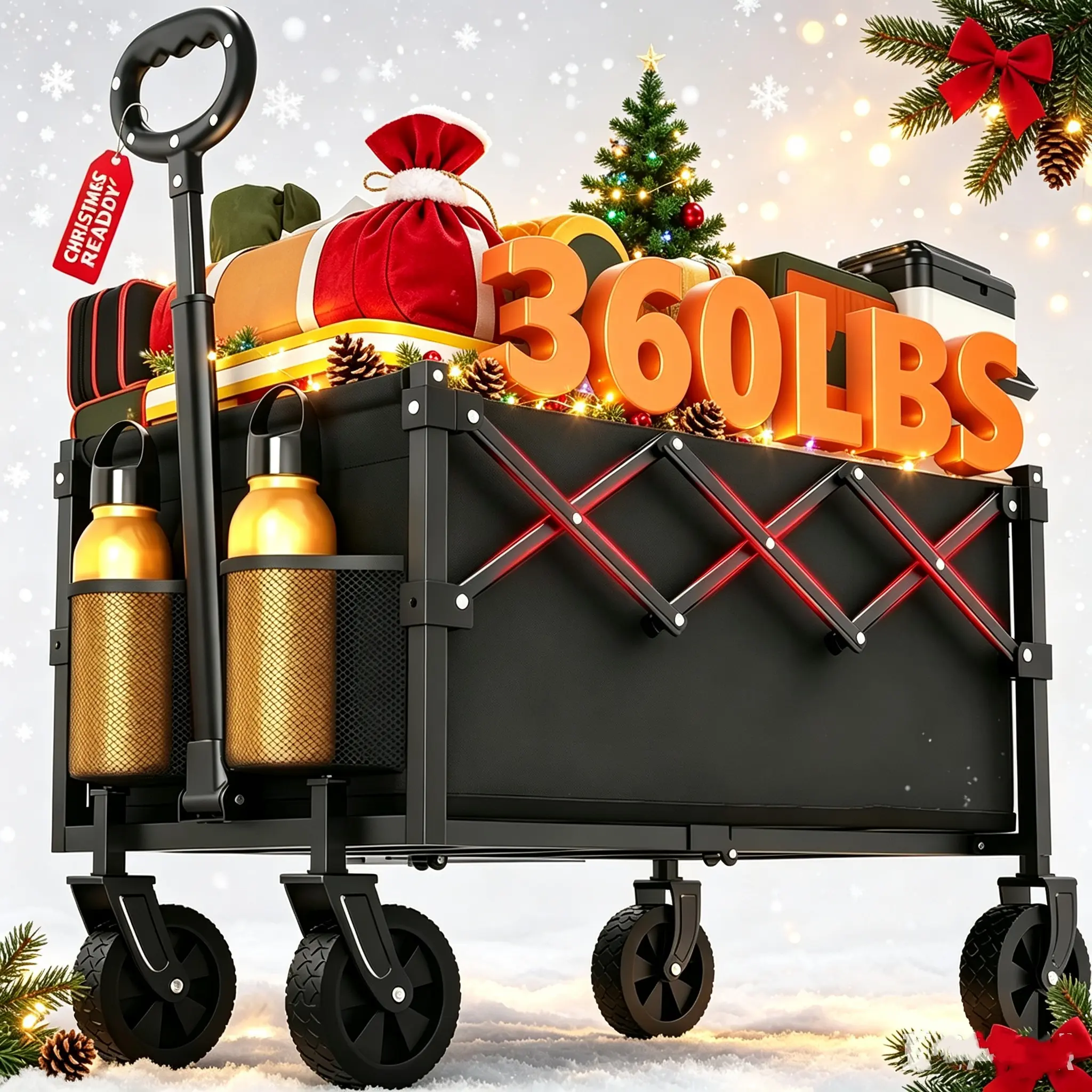 Collapsible Heavy Duty All-Terrain Wagon Cart with 4 Swivel Wheels, Large Oxford Cloth Storage Cart for Camping, Garden, Yard & Pet Transport