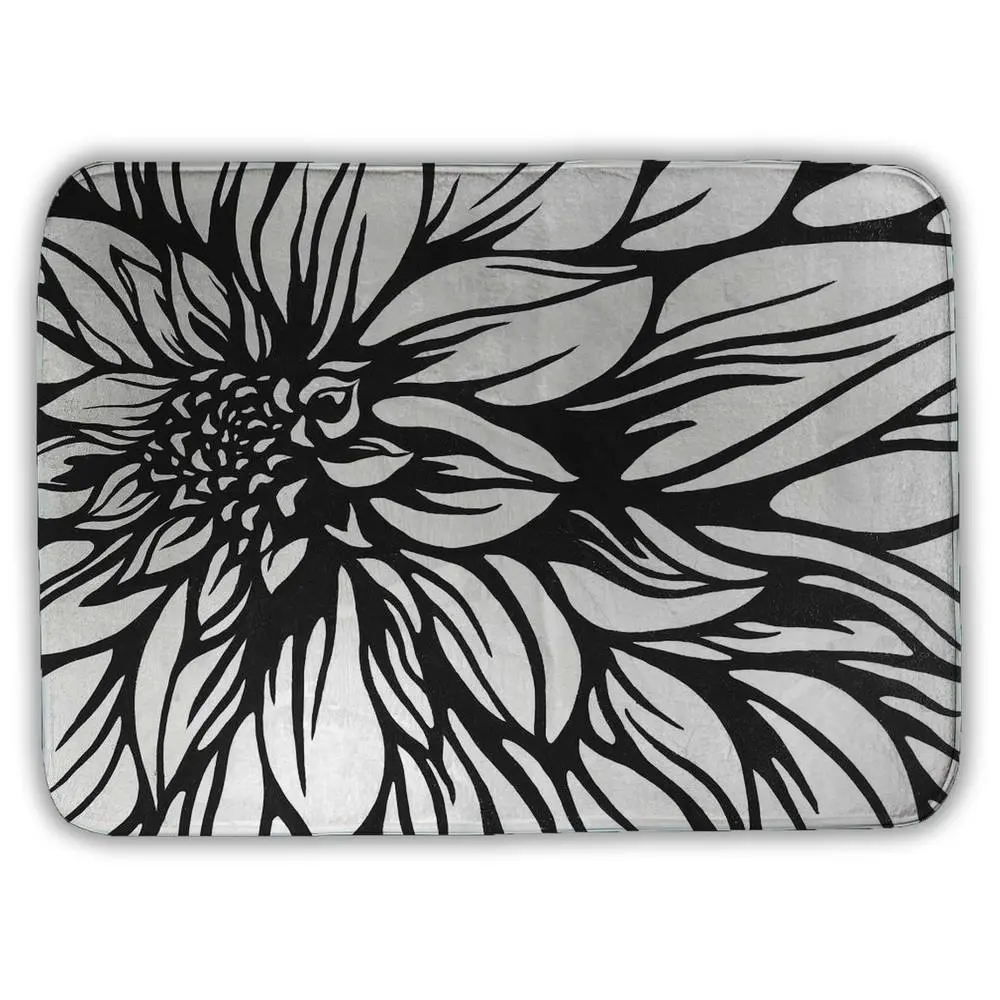 360 stand Monochrome Nature Flower Dahlia Print Bath Mat - Minimalist Modern Rectangle, 17x24 in, for Bathroom, Bedroom Home Decor, Floral, Minimalist Bath Mats, Textured Bath Mats
