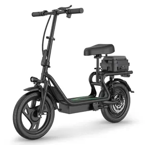 48V Dual Battery Options Foldable E-Scooter with Seat & Rear Storage Box,750W Peak Power 22MPH Fast Speed,21-27 Miles Riding Range,14" Anti-Slip Inflatable Tire Dual Brake System,51Lbs Lightweight Max Load 265Lbs Waterproof LED Headlamp