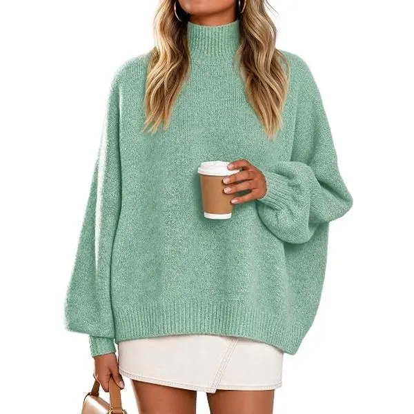 ZESICA Women's Fall Winter Long Sleeve Turtleneck Oversized Sweaters | Work Casual Sweater, Lantern Sleeve,Boyfriend, Chunky Warm ,Loose Knit Pullover Tops, 2026 Fashion Trendy Clothes