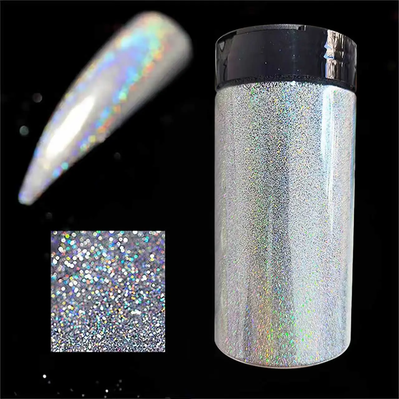 Colorful silver nail powder, neon aurora effect high-end salon quality Holographic glitter nail glitter powder, suitable for nail art design, nail art supplies and decorations, versatile use