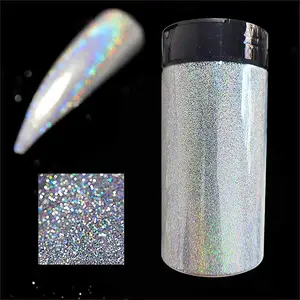 Colorful silver nail powder, neon aurora effect high-end salon quality nail glitter powder, suitable for nail art design, nail art supplies and decorations, versatile use