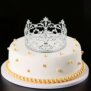6 pcs Silvery Queen Crown Cake Topper - Versatile Metal Decoration for Birthday Parties with Elegant Design Ornaments