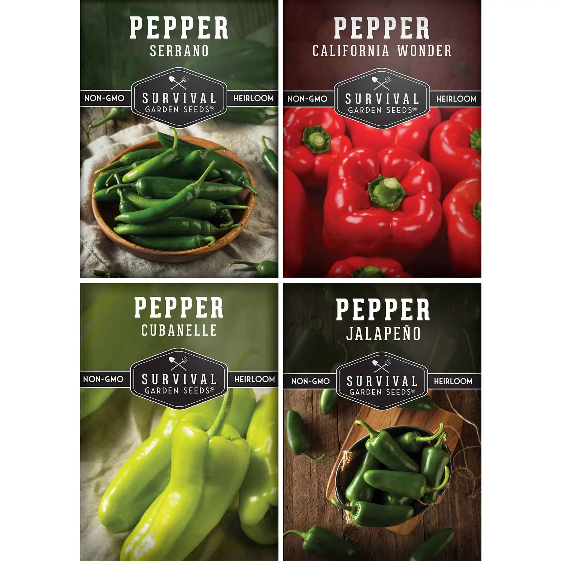 4 Pepper Seed Collection - Sweet and Hot Peppers Open Pollinated Seeds Heirloom Seeds