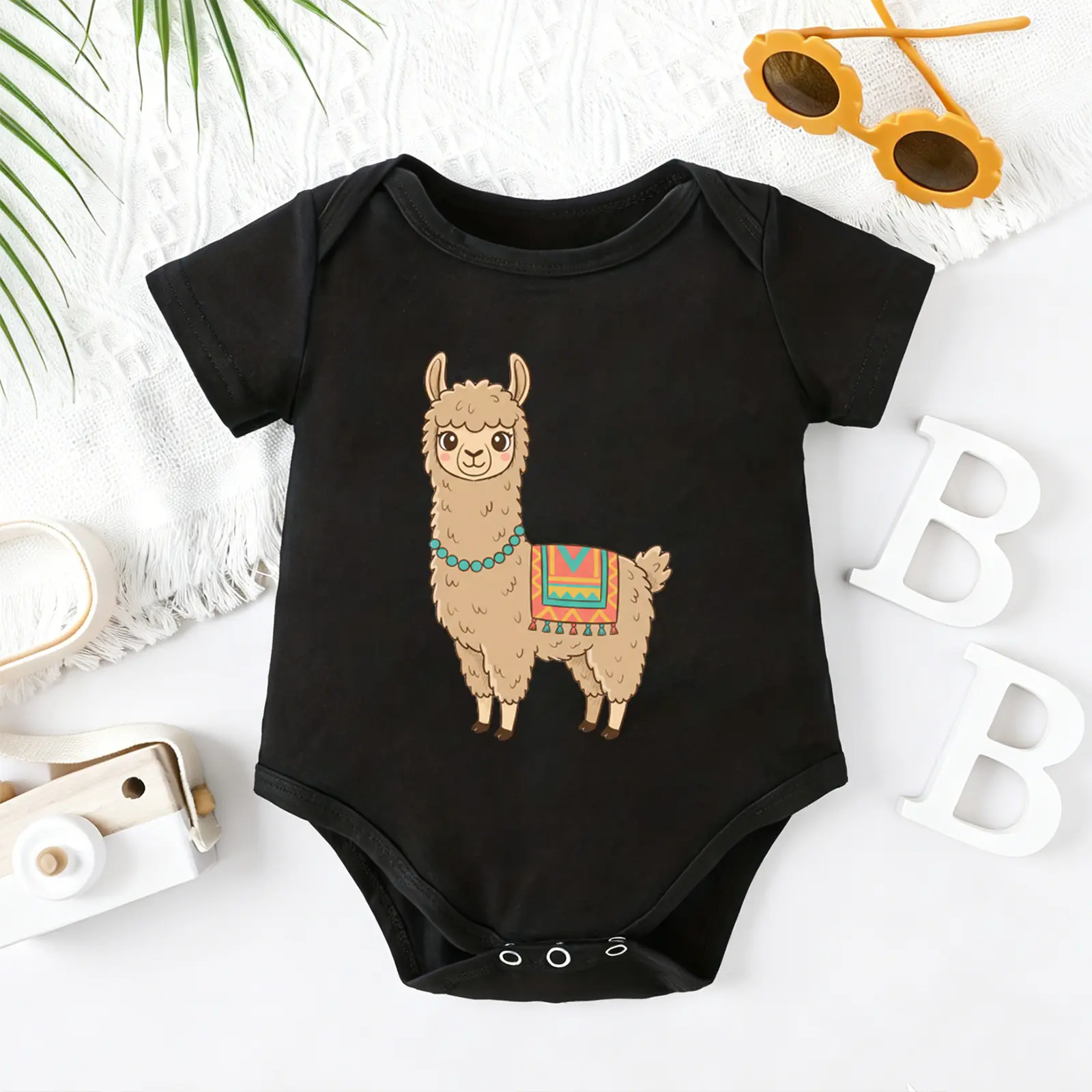 2026 Cute Newborn Baby Bodysuit with Cute Llama with Tribal Print, 100% Cotton Short Sleeve Romper All Seasons, Funny Casual Onesie for Baby Boys Girls, Indoor Outdoor Infant Clothes 0-2T, Perfect Baby Gift