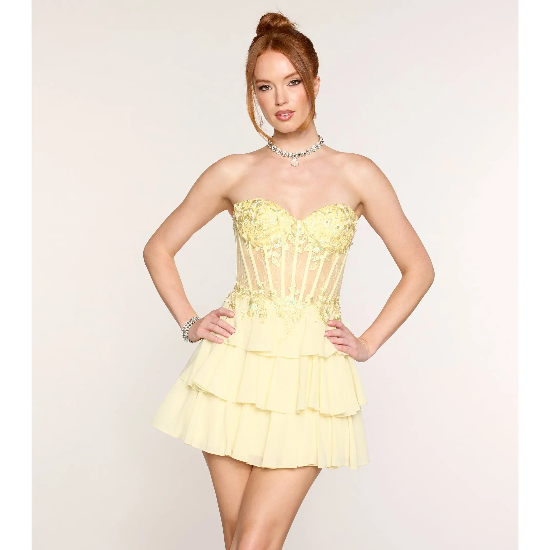 Lisa Glitter Mesh Corset Skater Dress
