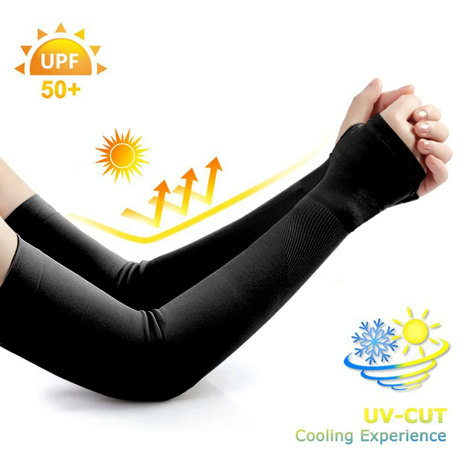 Men Women Cooling UV Sun Protection Arm Sleeves Gloves Sports Outdoor Cover