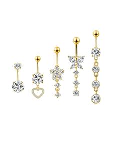 women's elegant butterfly & flower design cubic zirconia belly rings, gifts for her, stainless steel belly button rings, cute trendy belly piercing jewelry, fashion body jewelry for party & daily decor, valentine's day gift, charms bellypiercing
