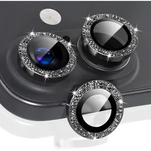 2 Set Camera Lens Protector for iphone 17,Ultra HD 9H Tempered Glass Camera Protector,Anti Scratch Women Girls Shiny Camera Cover for iphone 17 2025,Glitter Black