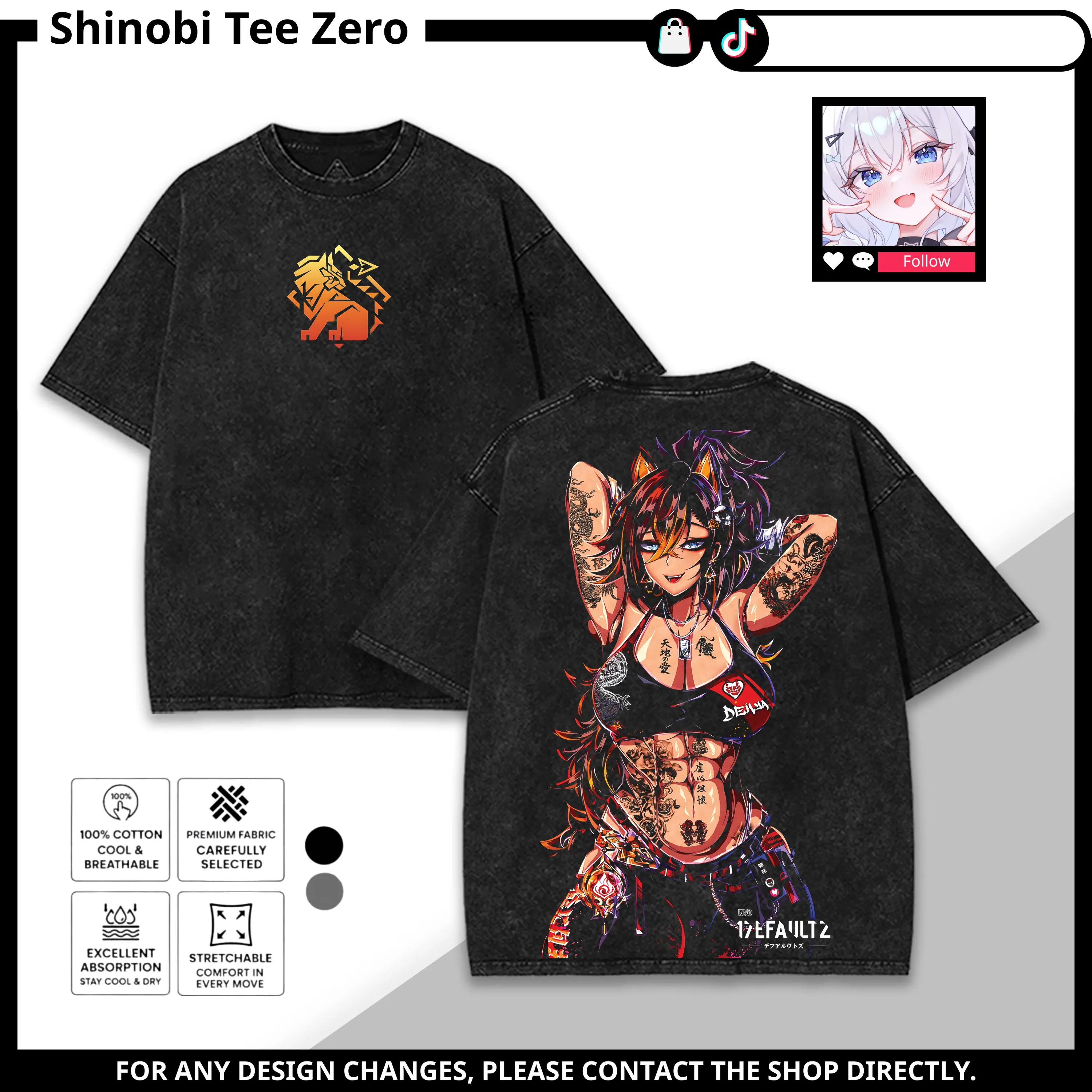 Dehya Genshin Impact Washed T-Shirt – Limited Retro Double Printed Vintage Oversized Anime Graphic Pullover & Tee, Heavyweight Cotton Streetwear Crewneck, Unisex Manga Gift for Fans Fabric Menswear Top Seamless