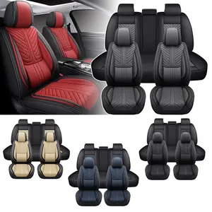 For Toyota Tacoma/ 4Runner/ RAV4 /Honda /Hyundai/Elantra/Tucson/Sonata/Accent/Car Seat Covers Full Set,Nappa Leather Breathable Front Back Rear Seat Cushion With Lumbar Support,Car Seat Protector With Removable Headrest,Universal Fit For Most Cars