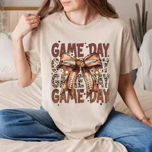 Coquette Football T-Shirt, Football Bow Shirt, Football Mom, Game Day, Football Season Shirt, Classic Cotton Sports Shirt Full Size Full Color