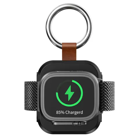 Portable Wireless Fast-Charging Power Bank with apple watch 1200mAh Batteries, Magnetic USB Charger for Smartwatches, Keychain Accessory for Travel, Black Smartwatch Accessories (Back to School)
