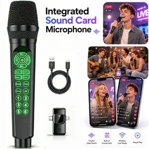 MC9 Wireless Bluetooth Live Streaming Microphone with Built-in Sound Card, Voice Changer, Reverb/Denoise/Smart Ducking, 6 Sound Effects, Live Sound Card Mic Headphone Monitoring for Podcast Recording
