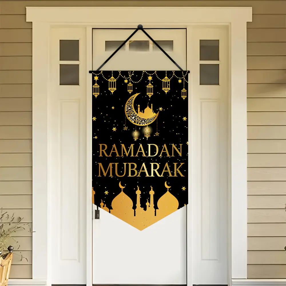 2D Flat Banner 1pc for Eid Mubarak Decoration, Triangle Flag with 'eid Mubarak' Text, Perfect for Party Supplies and Home Decor