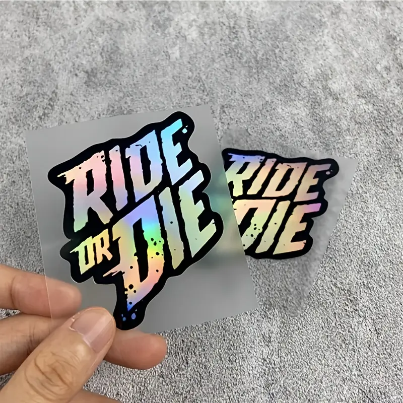 2PCS/SET Street Trendy Hardcore Riding Logo Sticker, Motorcycle Stickers, Stick on motorcycle bodies or riding-themed backpacks, this colorful gradient graffiti distressed 'RIDE OR DIE' slogan decor has a hardcore vibe, riding enthusiasts