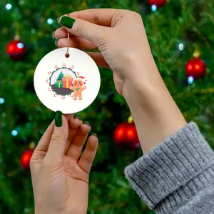 Gingerbread Joy Ceramic Ornament 2024 Christmas Ornament with Gingerbread Theme and Decorative Elements - Circle