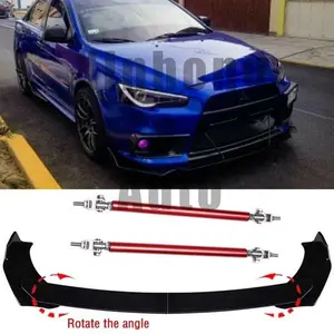 For Mitsubishi Lancer Evo X Front Bumper Lip Splitter Glossy Black + Strut Rods