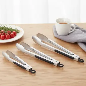 Heat Resistant 600 Degrees Stainless Steel Locking Tongs Set of 3 Heavy Duty Kitchen Tongs for Cooking BBQ Salad and Food Serving 8 10 5 13 5 Inches Dishwasher Safe