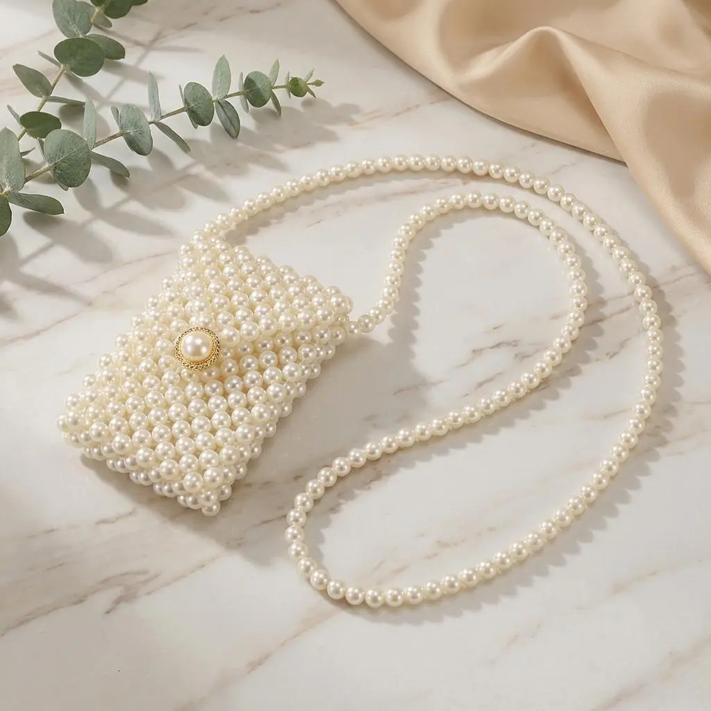 Pearl Beaded Purse Bride Crossbody Bag Bridal Shower Gift Pearl Mini Bag Wedding Clutch Bachelorette Purse Bridal Accessories Pearl Bag
