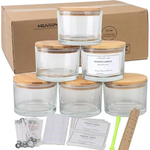 Candle Jars 6 Pack 16 oz with  & Candle Making Kits - 3 Wick Jars in Bulk Empty Clear Glass for Large Candle Making