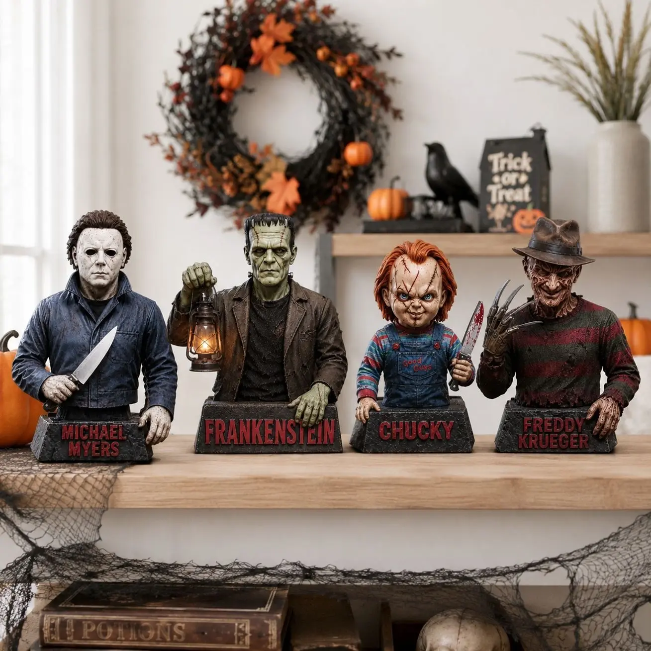 Halloween Horror Figurine Decor, Creepy Monster Tabletop Statue, Spooky Shelf & Mantel Decoration, Vintage Horror Collectible