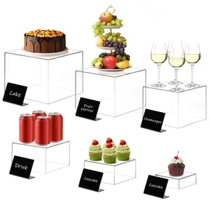 Minimalist Transparent Acrylic Display Stand Set - 6-Pack 3"-8" Sizes, Food Risers for Cake Decoration, Wedding Buffet Supplies
