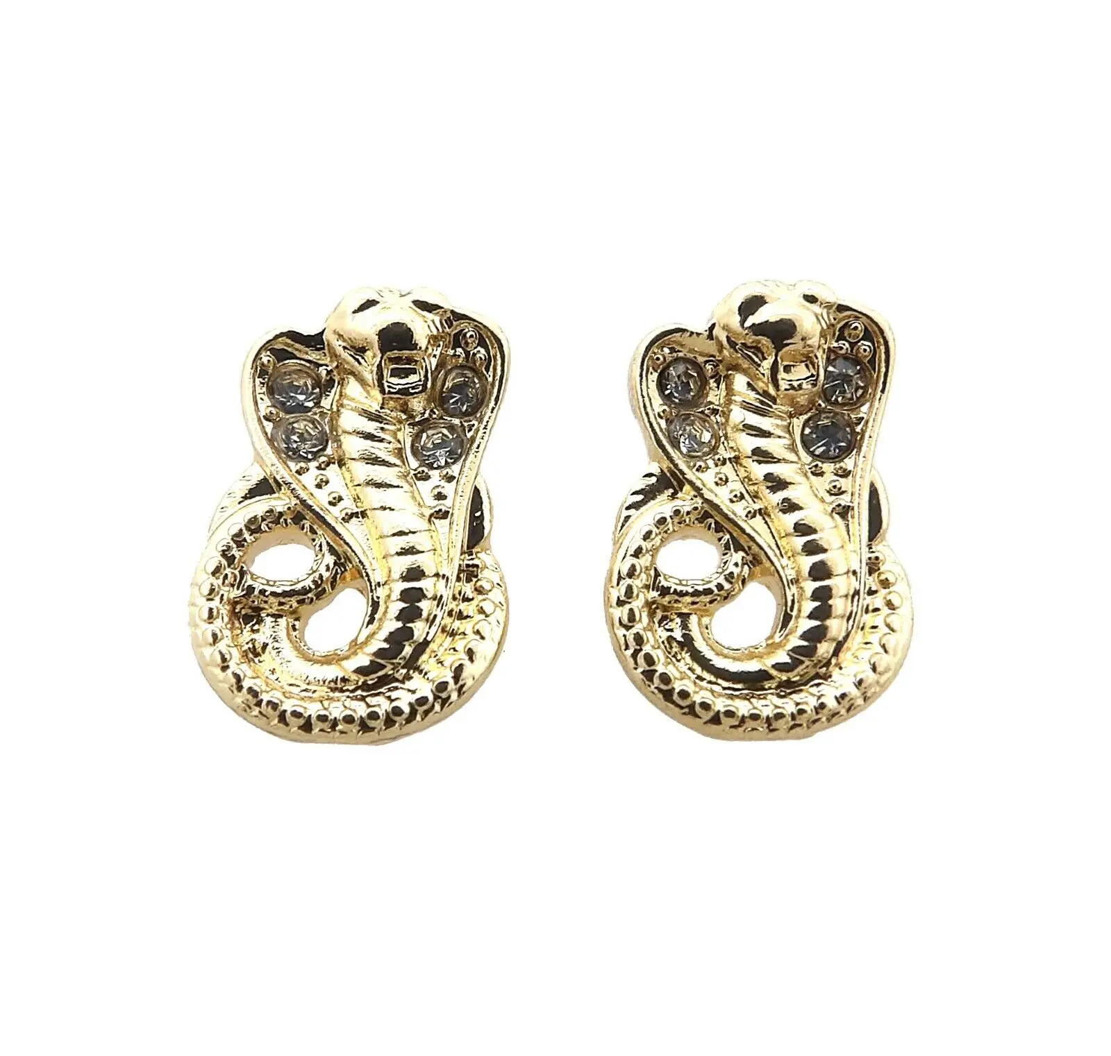 MaxBling81 Unisex Cobra Snake Surgical Steel Earrings, Hip Hop Studs in Gold & Silver Plated Alloy with High Polish Finish, Bling Effect, Iced Bling, Alloy Metal, Two Sizes