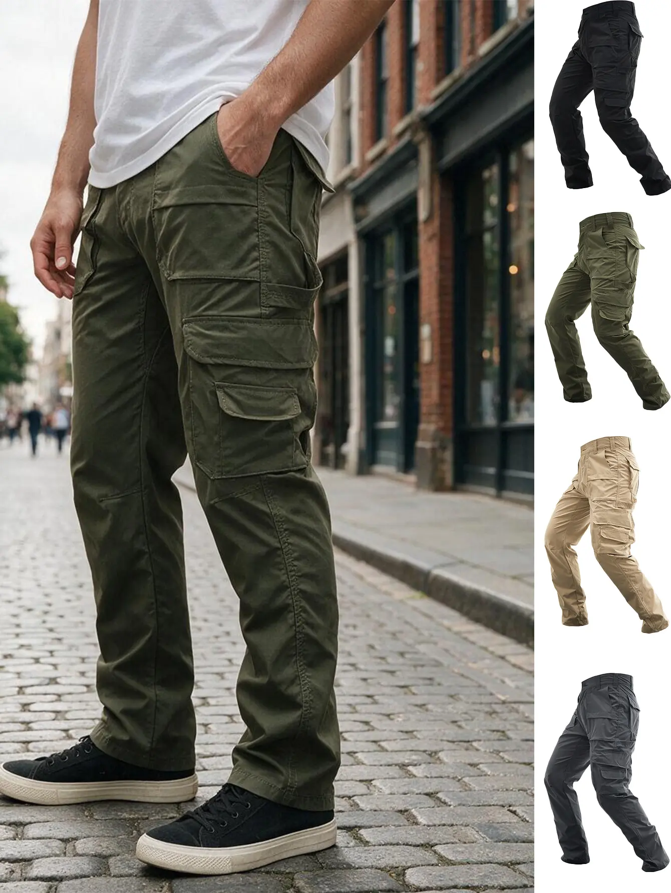 Men Multi-Layer Multi-Pocket Casual Cargo Pants, Straight Lightweight Wear Resistant Trousers, Daily Street Fashion Outdoor Hiking Fishing Work Versatile Pants, 4 Classic Solid Color Options