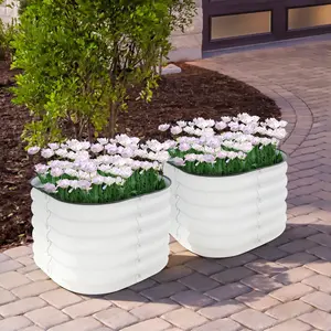 2-Pack White Round Raised Garden Bed - Aluminum-Zinc Steel Rustproof Open Base Planter for Patio/Balcony/Courtyard