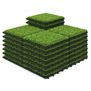 COSTWAY - 30 PCS Interlocking Artificial Grass Tiles