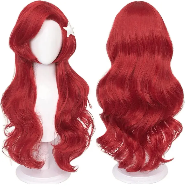 Probeauty Mermaid Wig Long Red Curly Body Wave Wig Halloween Cosplay Costume Wigs for Women+Wig Cap