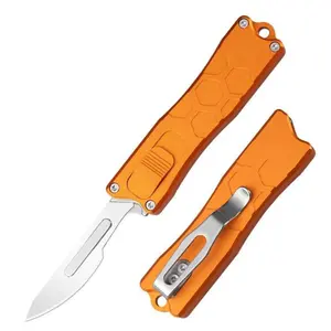 Orange Portable Utility Knife - Retractable with Clip, Outdoor/Camping,Sharp Surgical Carbon Steel #   24 Blade EDC Tool