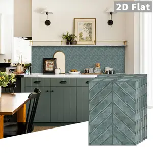 10 PCS/Box GST PE Crystal Foam Tile Stickers, Dark Green Herringbone, Waterproof Oil-Proof Anti-Collision