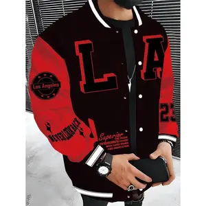 Men’s Los Angeles LAB Baseball Jacket Red/Black with White Lettering SUPERIOR QUALITY Embroidery Lightweight Warm Polyester Varsity Coat Snap Button Closure Machine Washable Hip Hop Rock Style Urban Streetwear Casual Outerwear Comfortable for Daily Wear