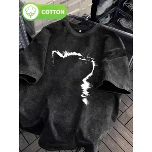 Men's Vintage Heavyweight Washed T-Shirt - Oversized Streetwear Tee with Distressed Look