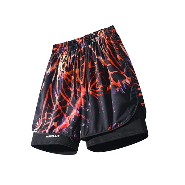 Men’s regular-fit camouflage print shorts, black-and-red camouflage shorts, casual, stylish, comfortable summer shorts, men’s outdoor activity bottoms Athletic