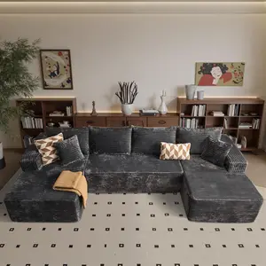 Cloud Sectional Couches for Living Room,U Shaped Modular Sofas No Assembly,133x68 Inches Plush Corduroy Oversized Floor Couch Set with Deep Seat Chaise big comfy flexible U-Shaped BedK , U shape double