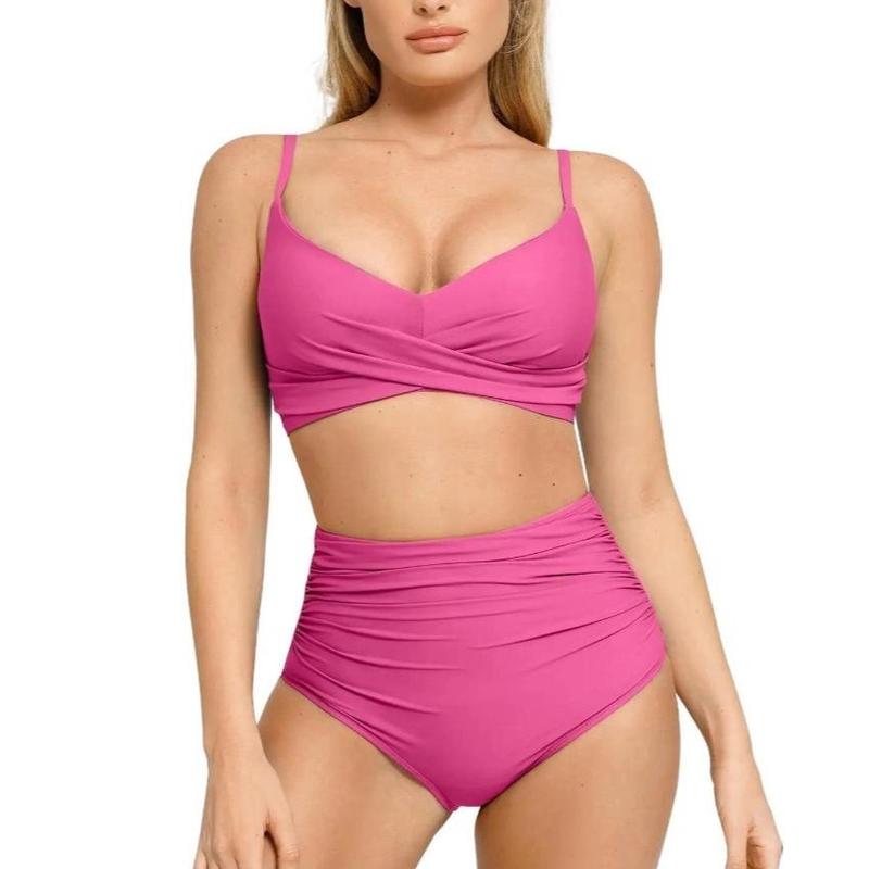 Popilush Ruched High-Waist Shapewear Bikini Set Popilush Ruched High-Waist Shapewear Bikini Set