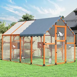 Extra Large Catio Outdoor Cat Enclosure, Wooden XL Cat Catio for Multiple Cats, 53.5ft² Big Run | Enhanced Stability | Window Connecting | Walk-in | Weatherproof Roof with Full Cover