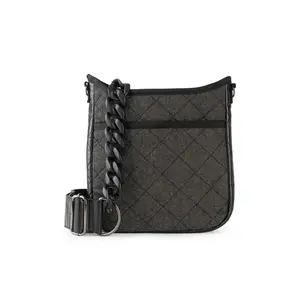 Jeri Edge Crossbody - FINAL SALE Quilted Denim & Vegan Leather Minimalist Style with Chain Strap and Tonal Striped Strap