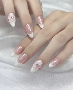 DT-034 Pink and White French Blossom Nail Art