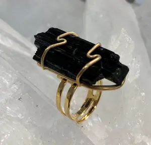 Adjustable Wire-Wrapped Black Tourmaline Ring